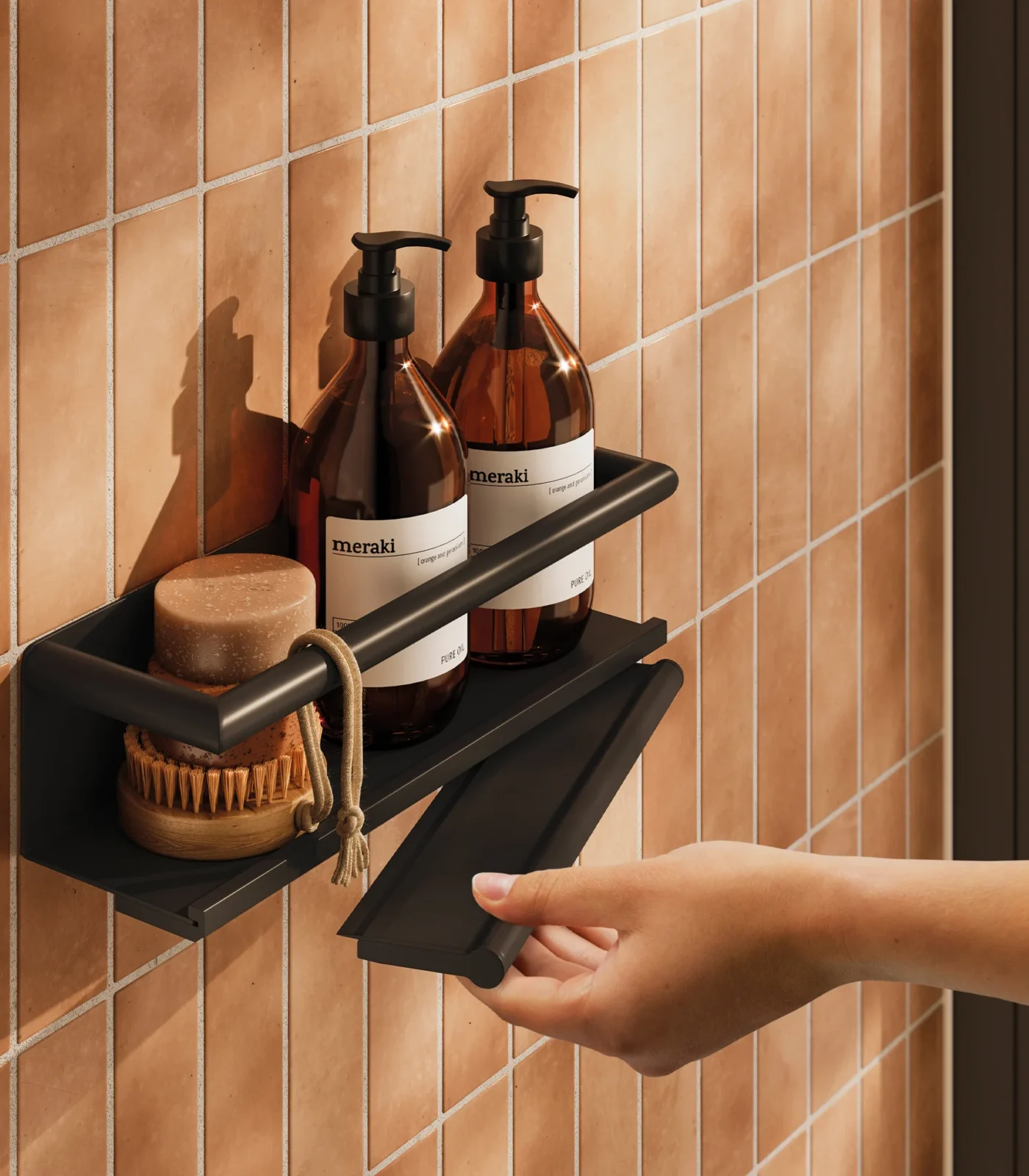 HIB Shower Shelf with Grab Bar and Magnetic Squeegee