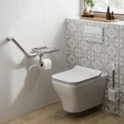 HIB Angled Grab Bar with Toilet Roll Holder and Shelf with Anti-Slip Mat