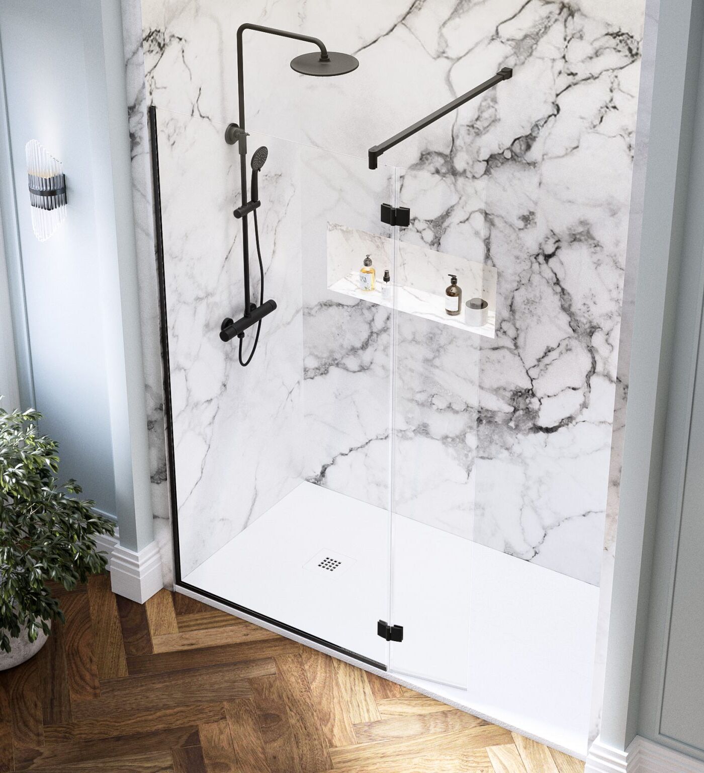 Image Showers i9 Wetroom Shower Screen with 300mm Hinged Flipper Panel